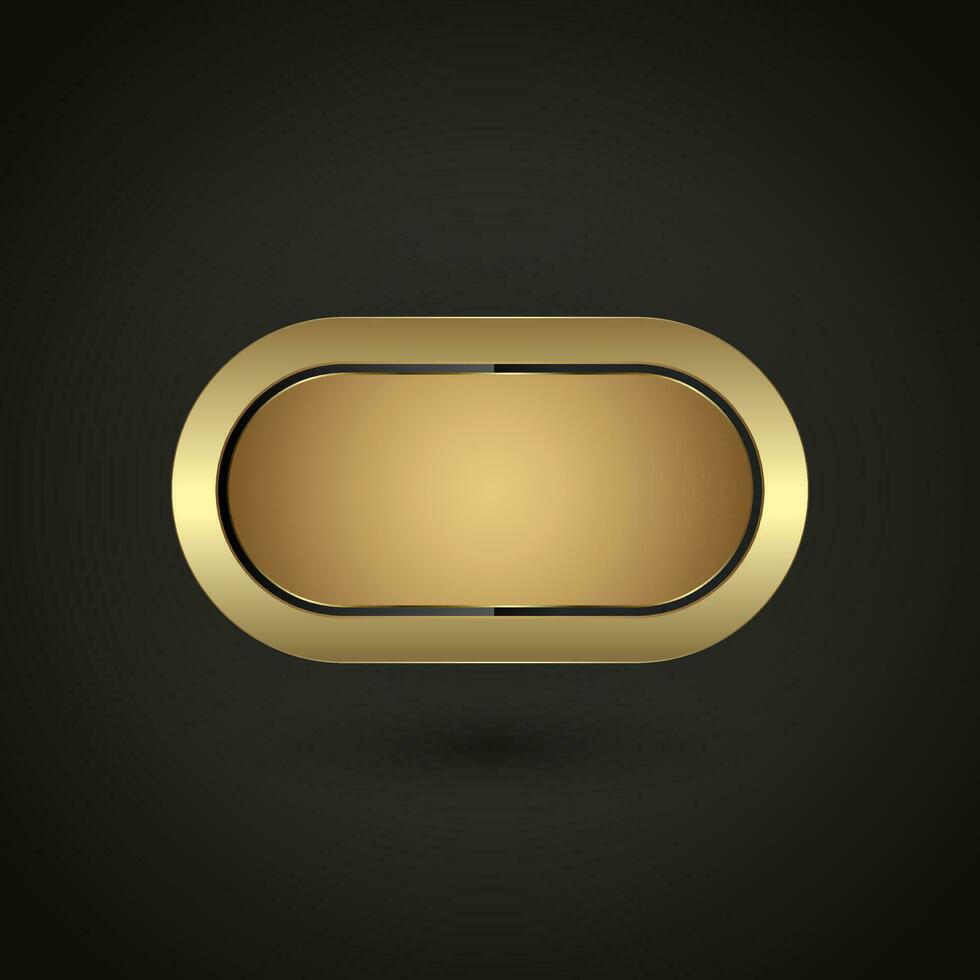 Luxury ellipse button with premium frame vector illustration. and 3d golden glossy elegant vector, illustration for empty oval emblem, medal or badge, shiny and gradient button