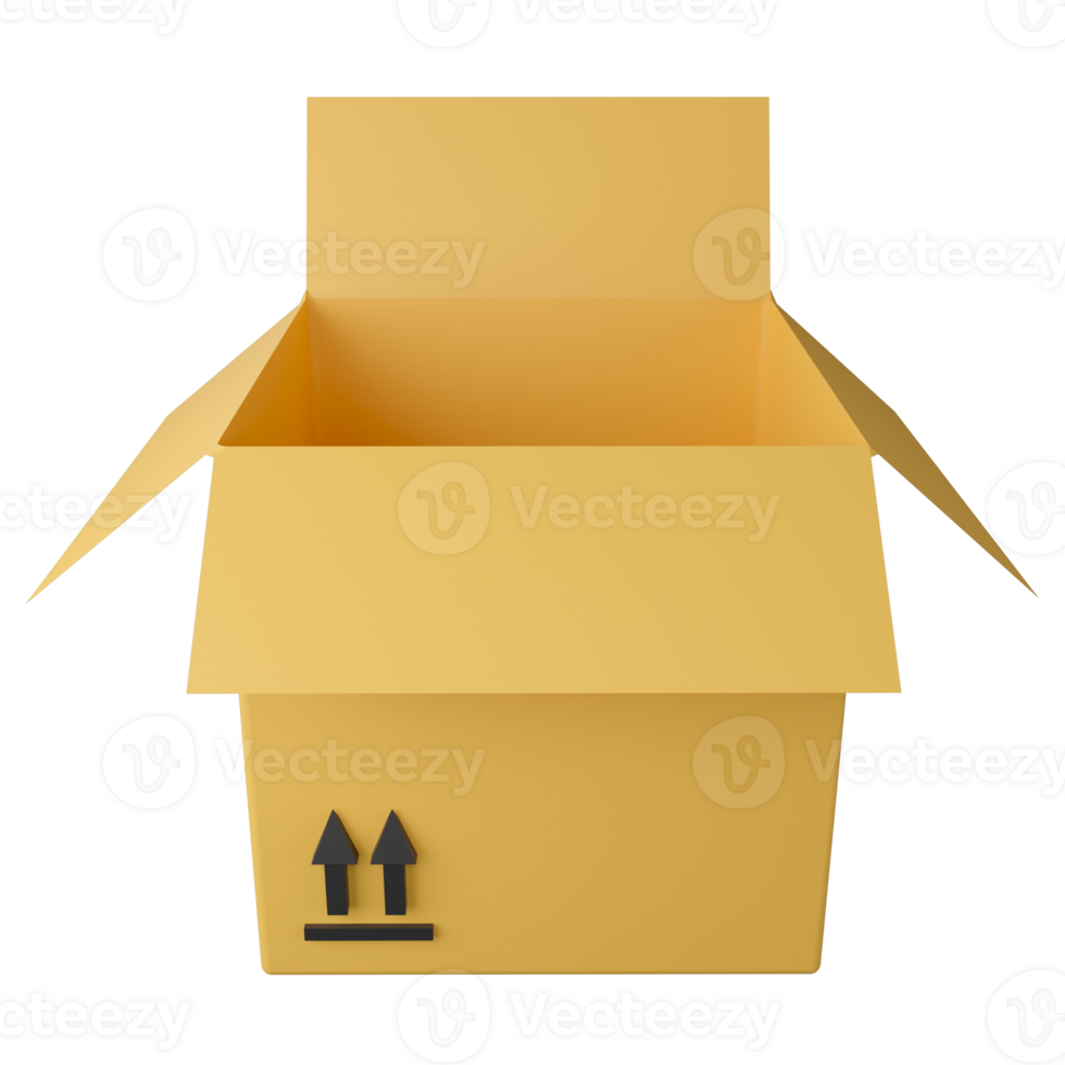 Open parcel box front view clipart flat design icon isolated on transparent background, 3D render logistic and delivery concept png