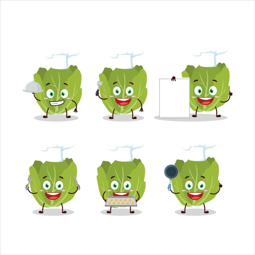 Cartoon character of romain letuce with various chef emoticons vector