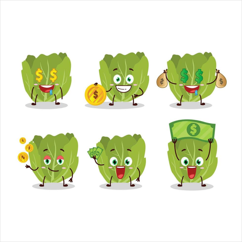 Romain letuce cartoon character with cute emoticon bring money vector