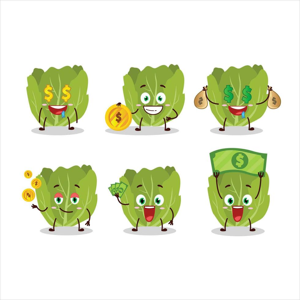 Romain letuce dibujos animados personaje con linda emoticon traer dinero vector