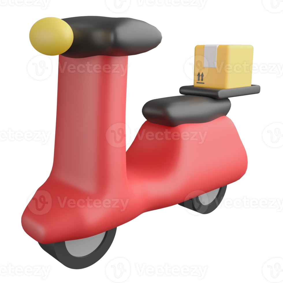 Bike delivery and parcel box clipart flat design icon isolated on transparent background, 3D render logistic and delivery concept png