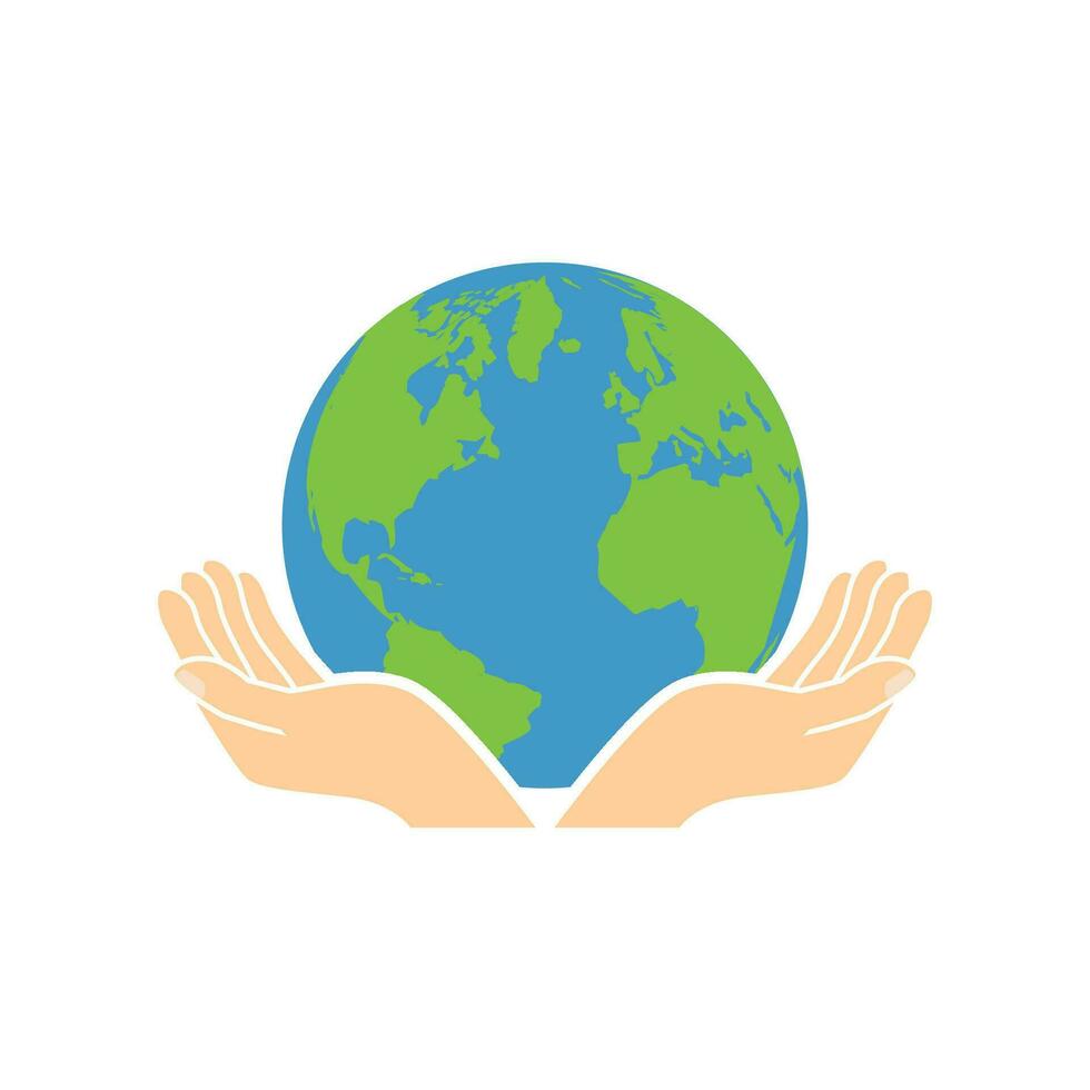 Logo of hand holding earth globe, ecology and sustainability concept. vector illustration in modern flat style design.