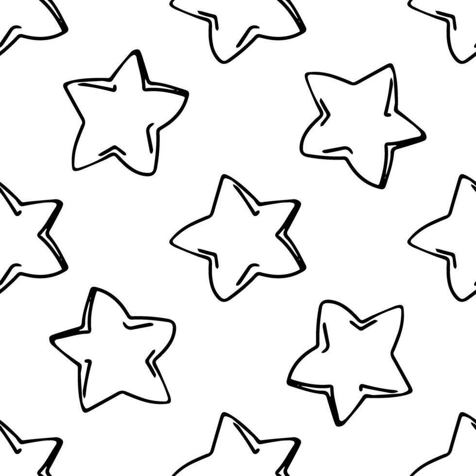 Doodle-style seamless pattern of star. Festive concept. Hand drawn vector outline sketch.