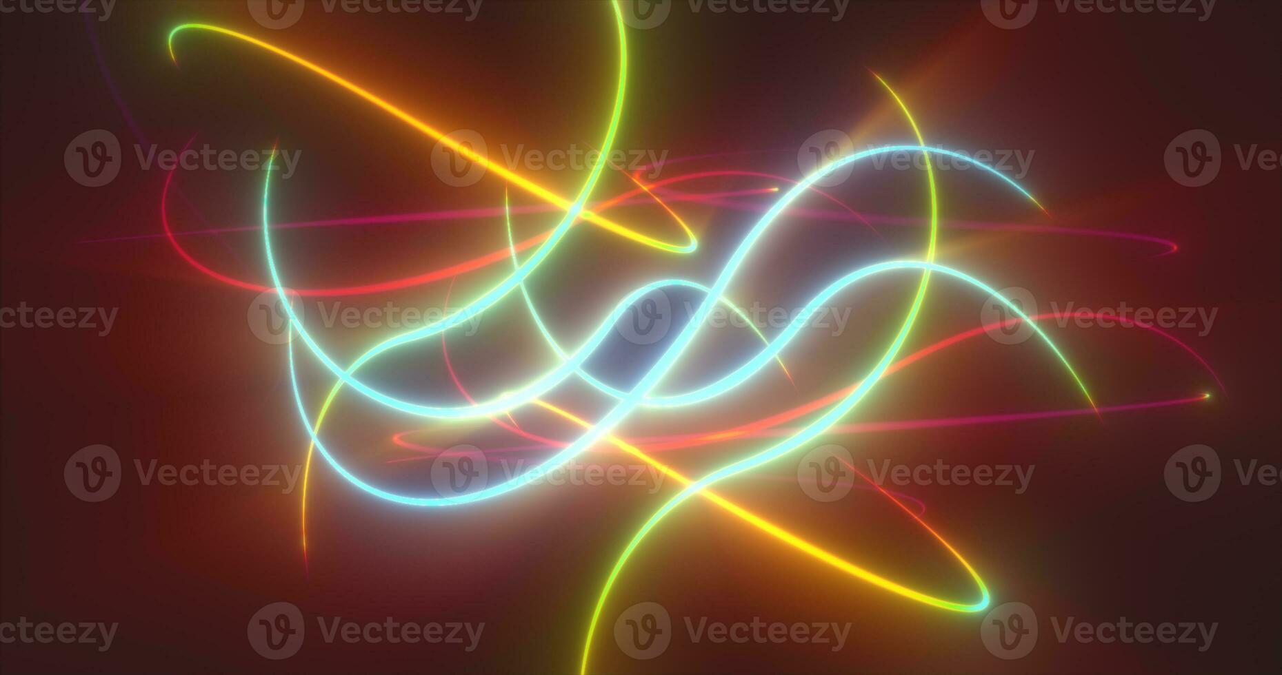 Abstract multicolored glowing bright magical energy lines on a black background photo