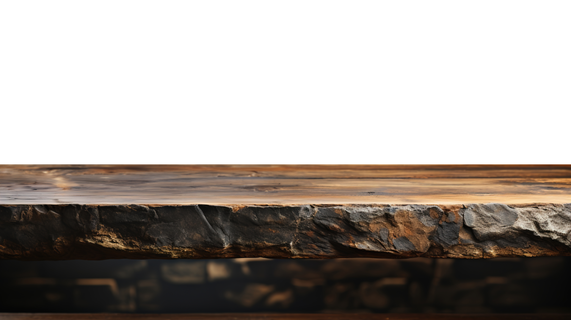 A front view of a dark gray, empty stone table with a transparent