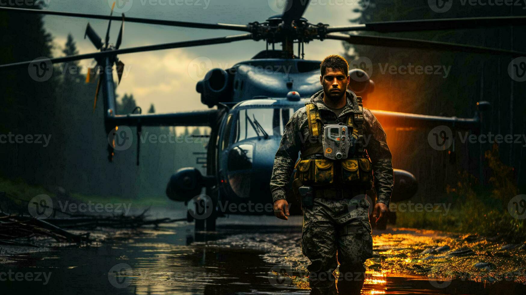 Military combat helicopter for war, aviation for combat operations photo
