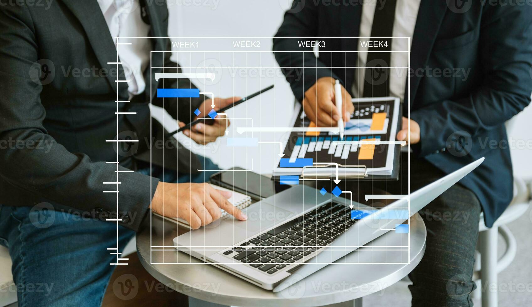 Business team meeting. professional investor working new start up project. Finance task. with smart phone and laptop and digital tablet computer photo