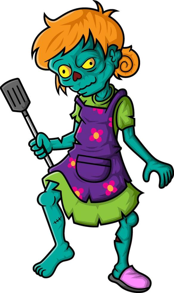 Spooky zombie cooking cartoon character on white background vector