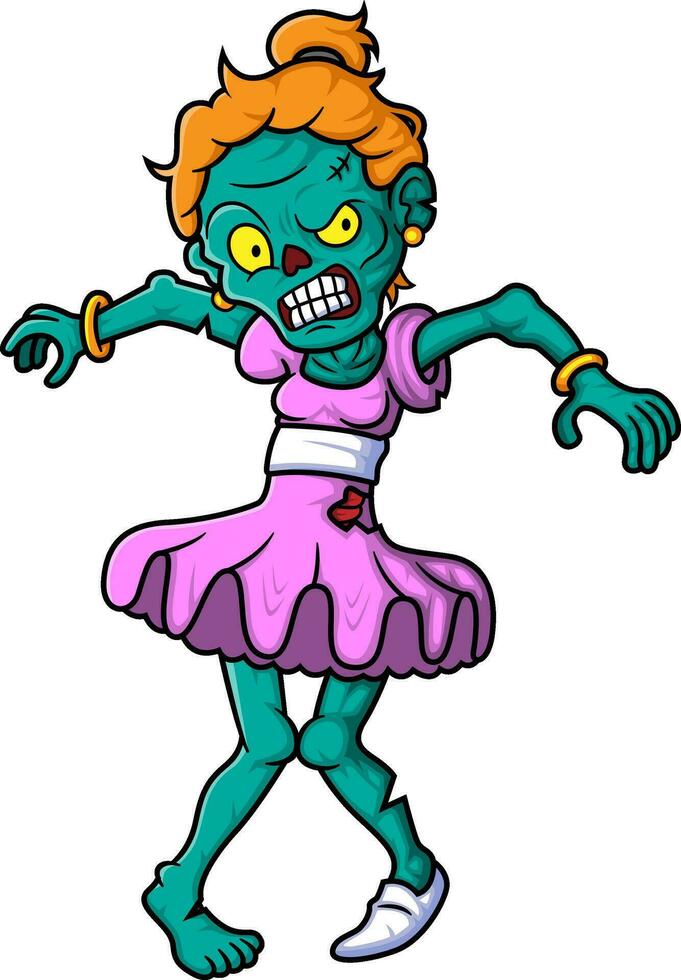 Spooky zombie ballerina cartoon character on white background vector