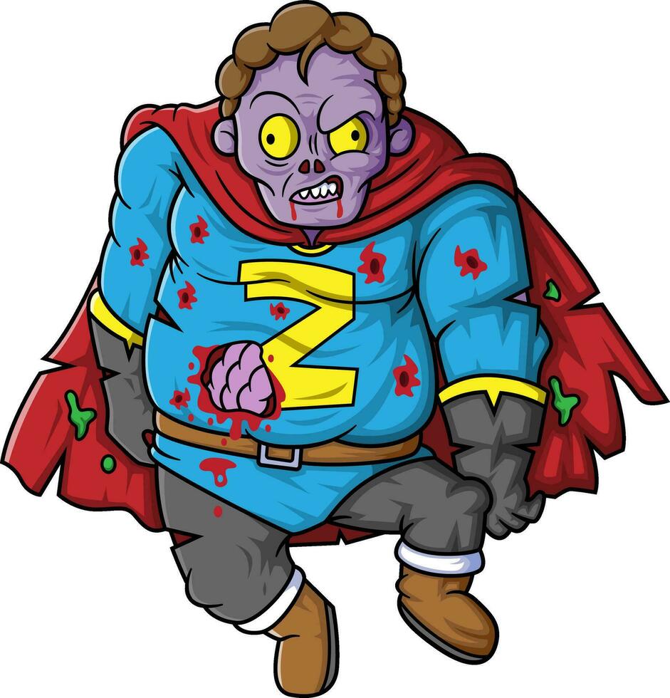 Zombie superhero cartoon character on white background vector