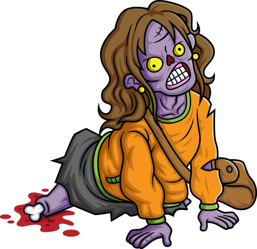 escalofriante zombi Adolescente dibujos animados personaje en blanco antecedentes vector