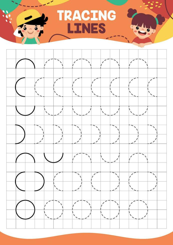 Tracing Lines Exercise Worksheet For Kids vector