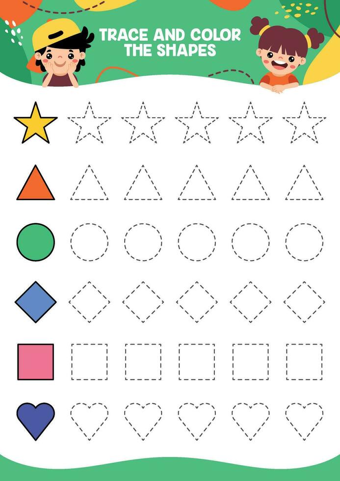 Tracing Lines Exercise Worksheet For Kids vector