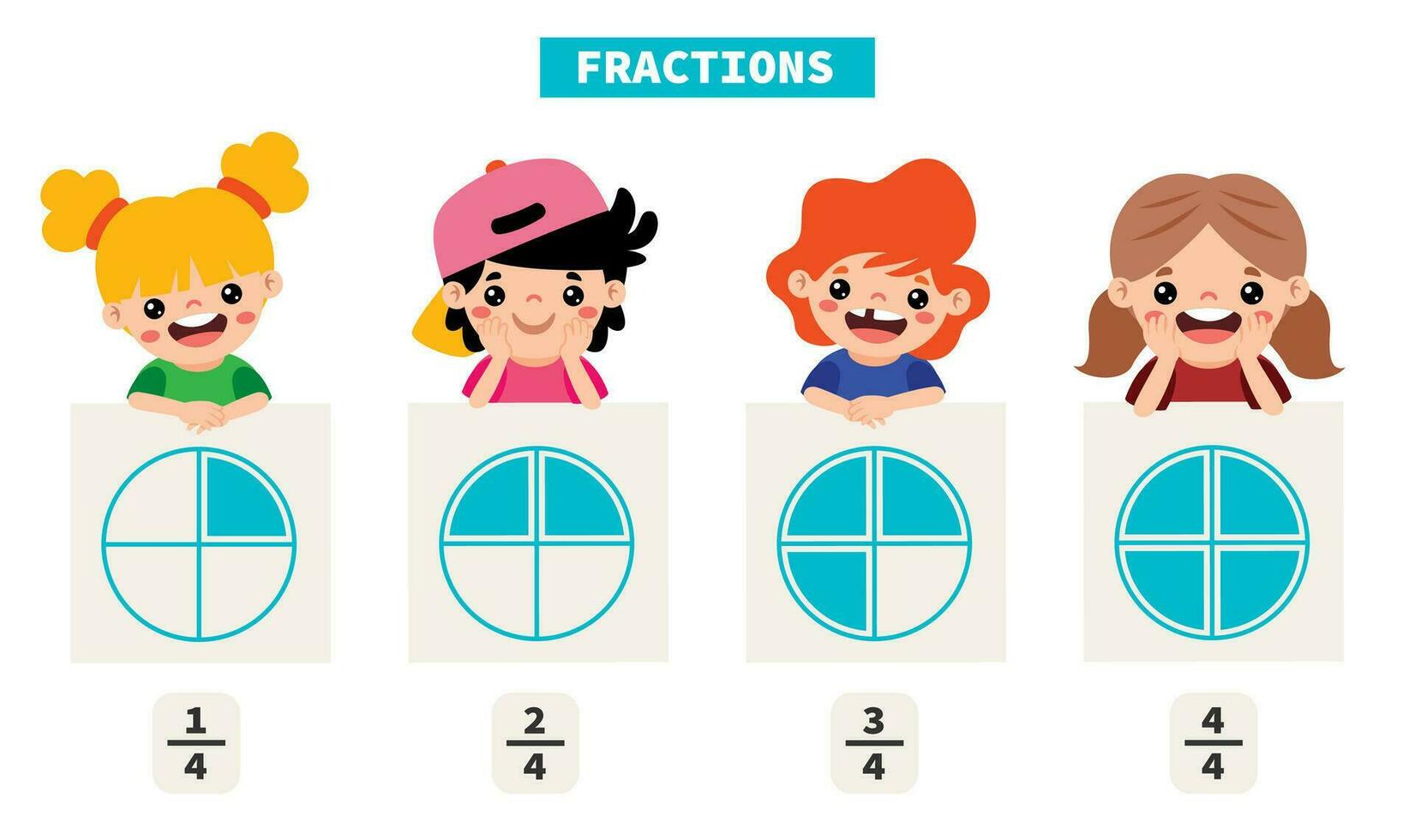 Cartoon Kids Learning Fractions Subject vector