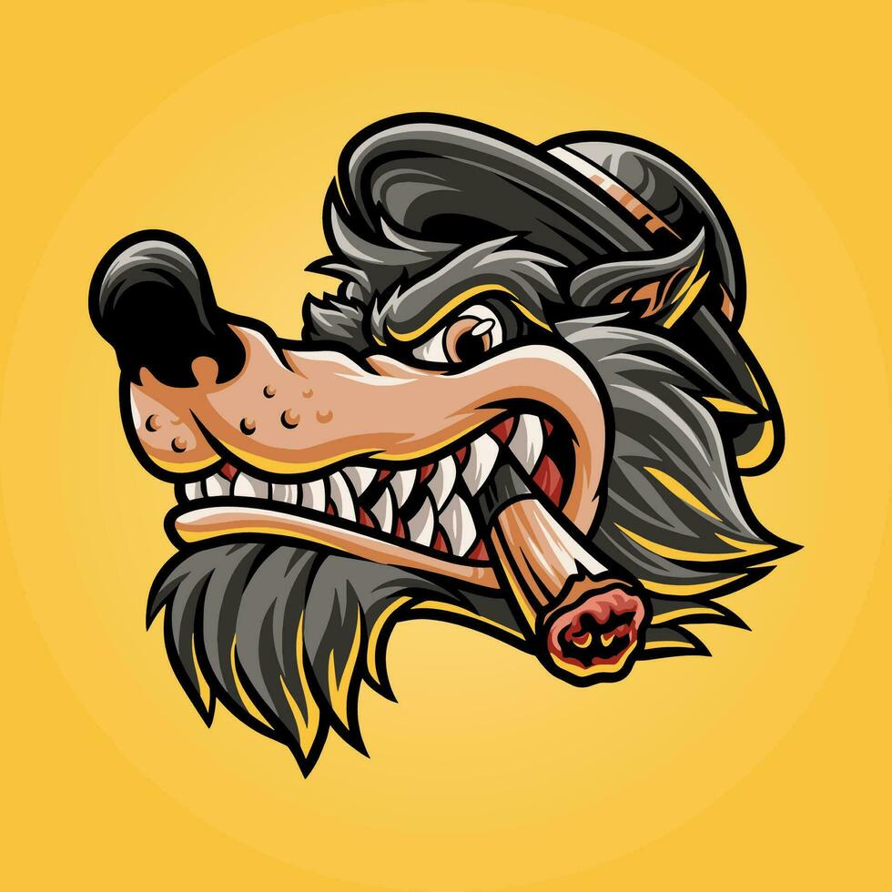 lobo cabeza mascota genial ilustración para tu marca negocio vector