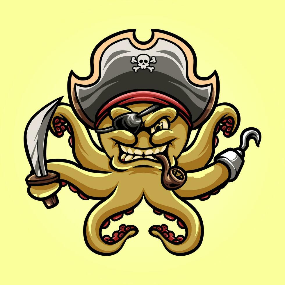 pirata pulpo mascota genial ilustración para tu marca negocio vector