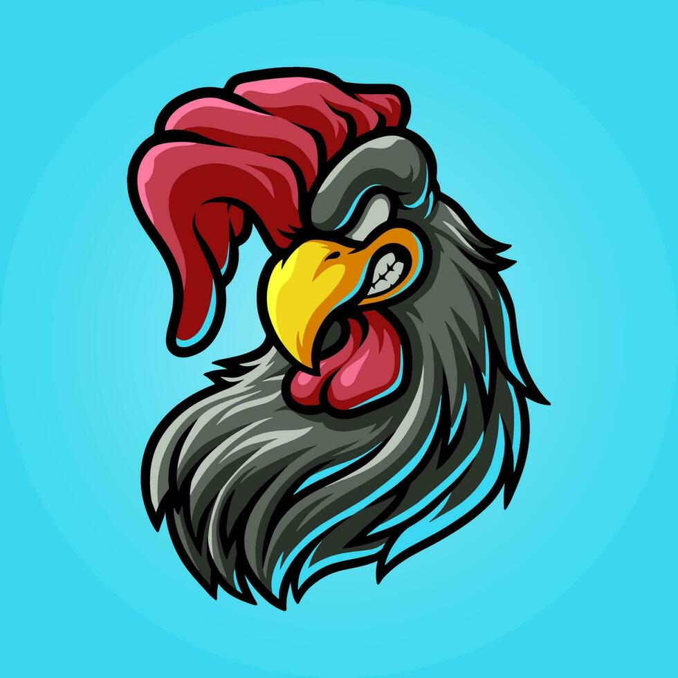 gallo cabeza mascota genial ilustración para tu marca negocio vector