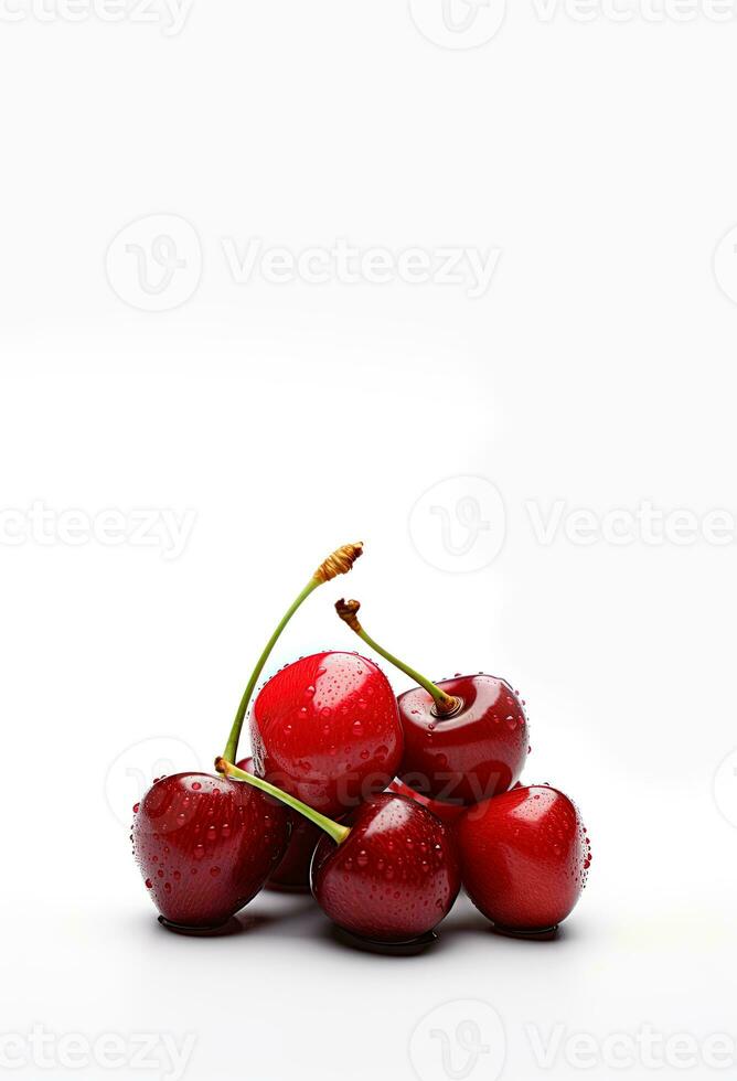 Cherries on a white background. Cherry background. AI generated photo