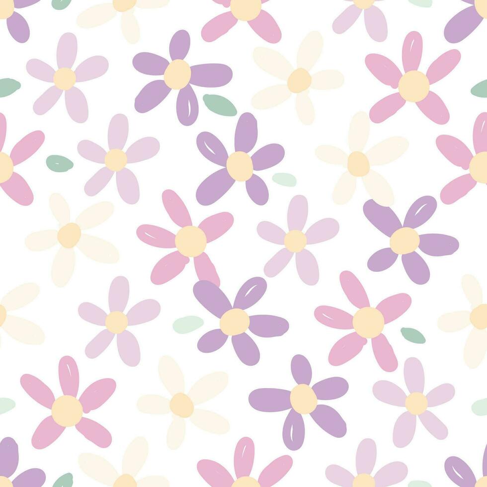 cute simple daisy wild flower pastel seamless pattern vector