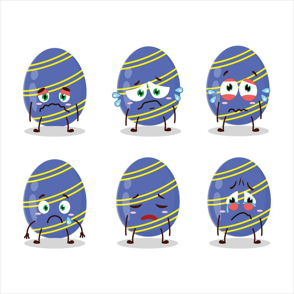 Blue easter egg cartoon character with sad expression vector