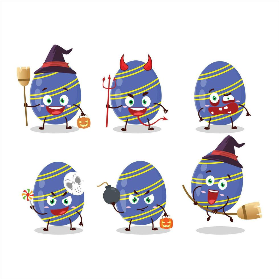 Víspera de Todos los Santos expresión emoticones con dibujos animados personaje de azul Pascua de Resurrección huevo vector