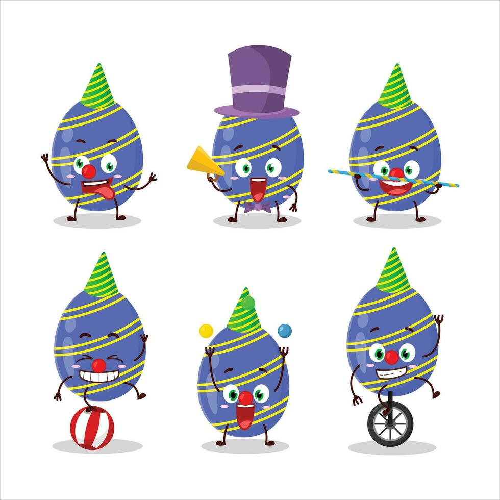 Cartoon character of blue easter egg with various circus shows vector