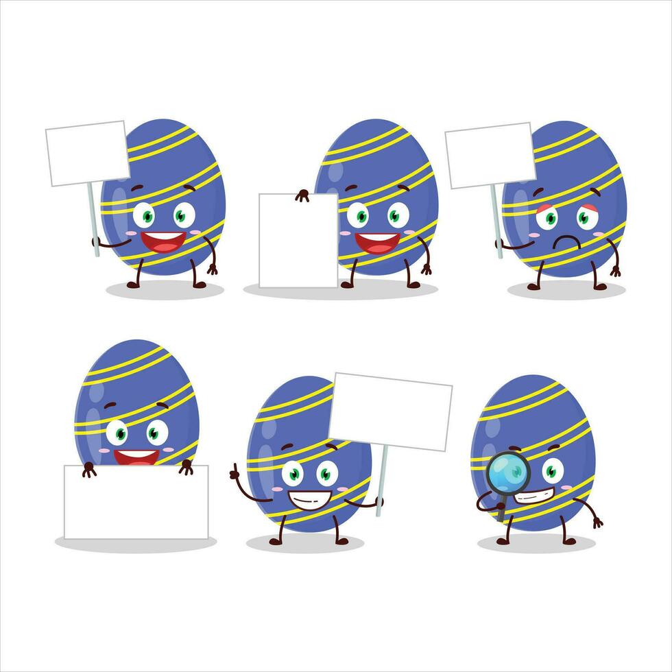 Blue easter egg cartoon character bring information board vector