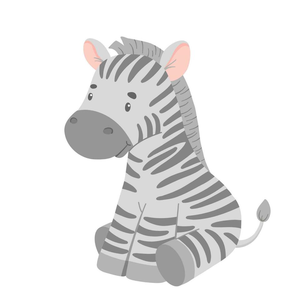 Cute sitting zebra. Cartoon illustration for kids. Safari animal vector