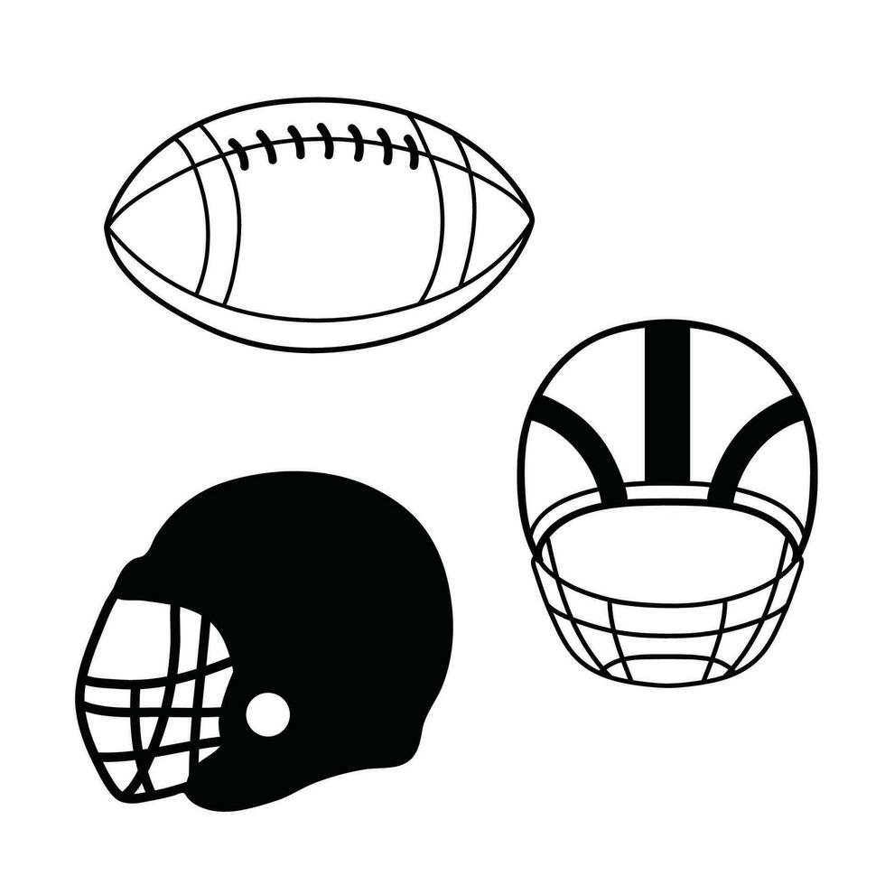 Silhouette of American football helmet. Simple vector sport illustration isolated on white background. Rugby Ball Outline Icon.