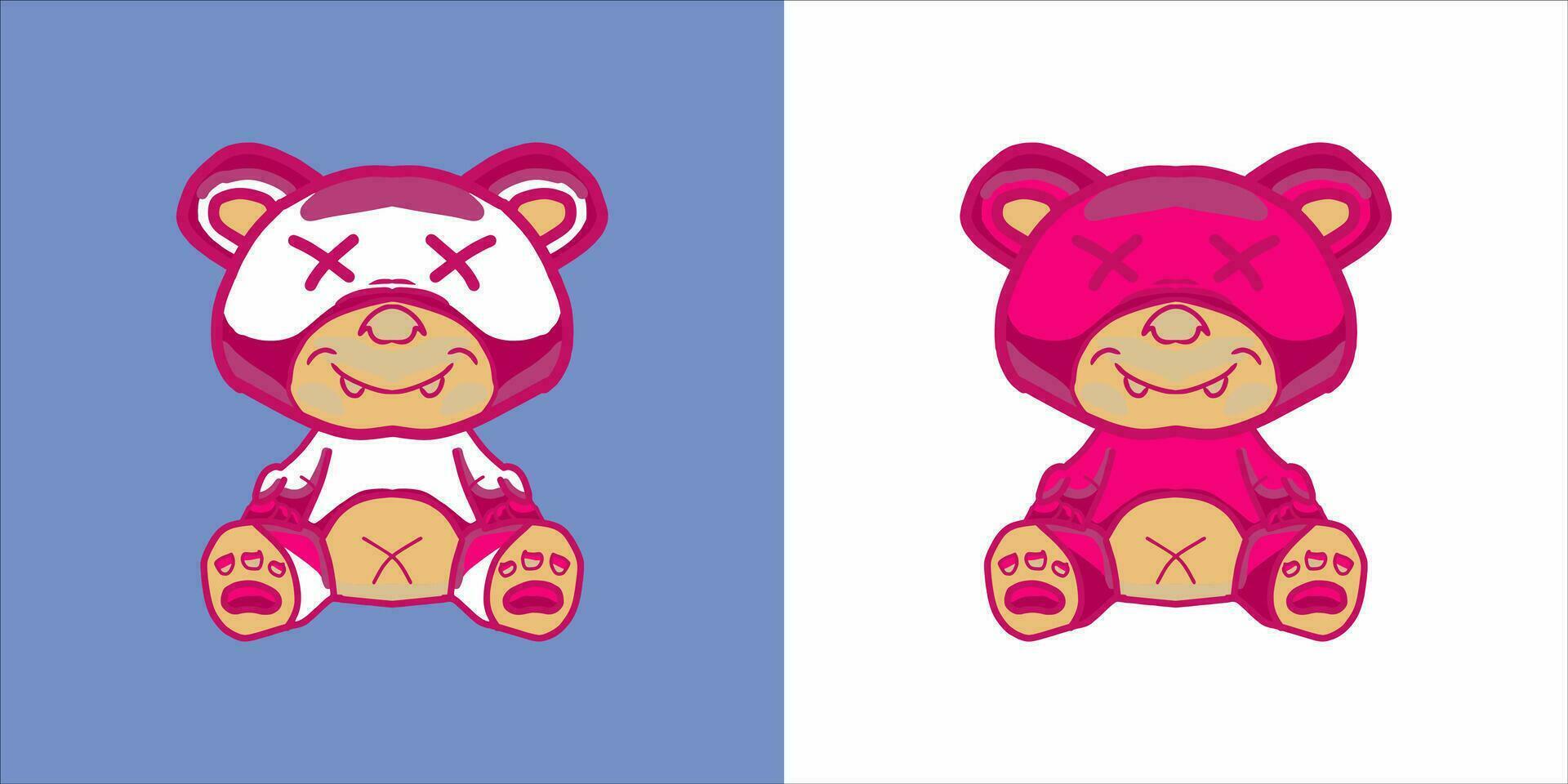 two teddy bears with different colors and designs vector