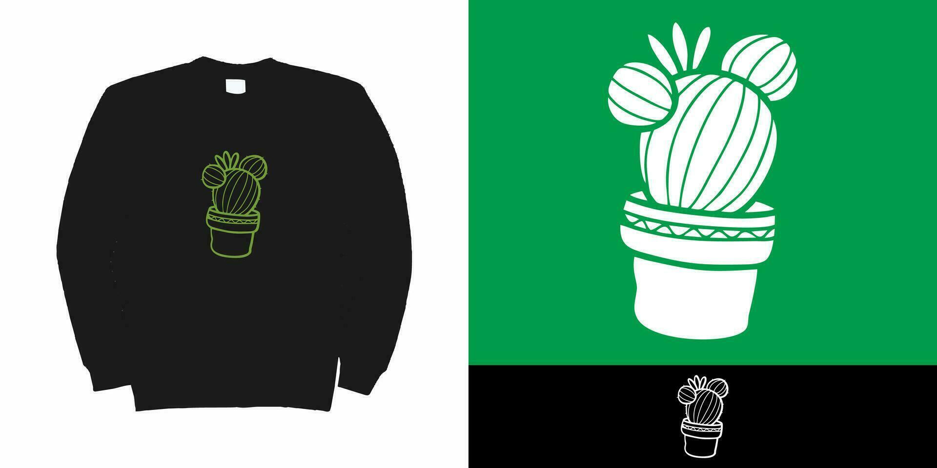 un verde cactus es mostrado en un negro camisa y verde antecedentes vector