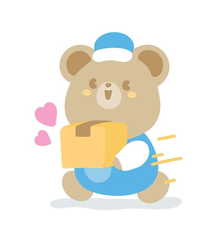 cute kawaii bear with parcel cartoon graphic element vector