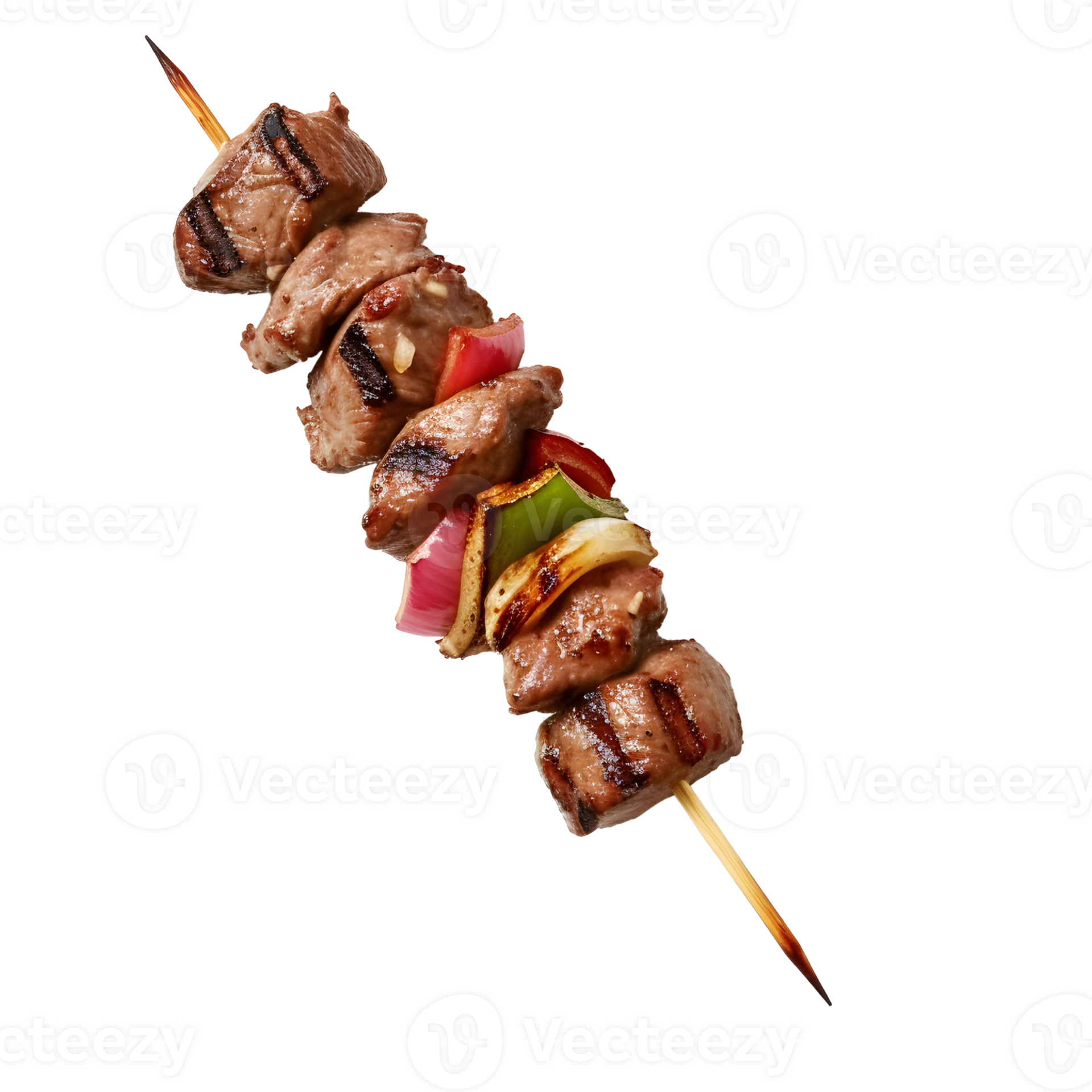 Kebab skewer with meat and vegetables isolated on transparent