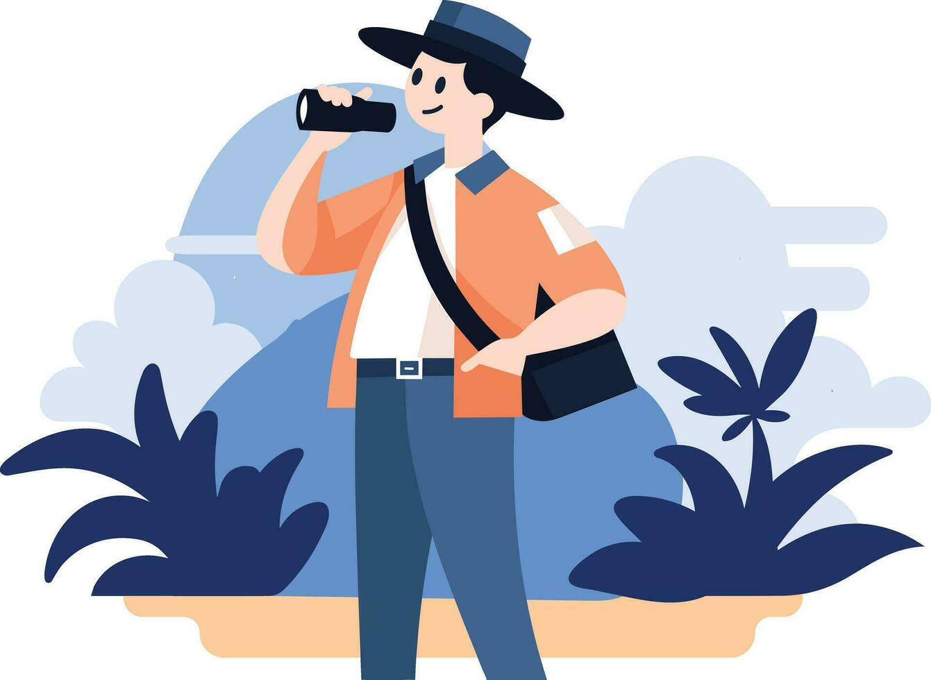 Hand Drawn Tourists camping in the forest in flat style vector