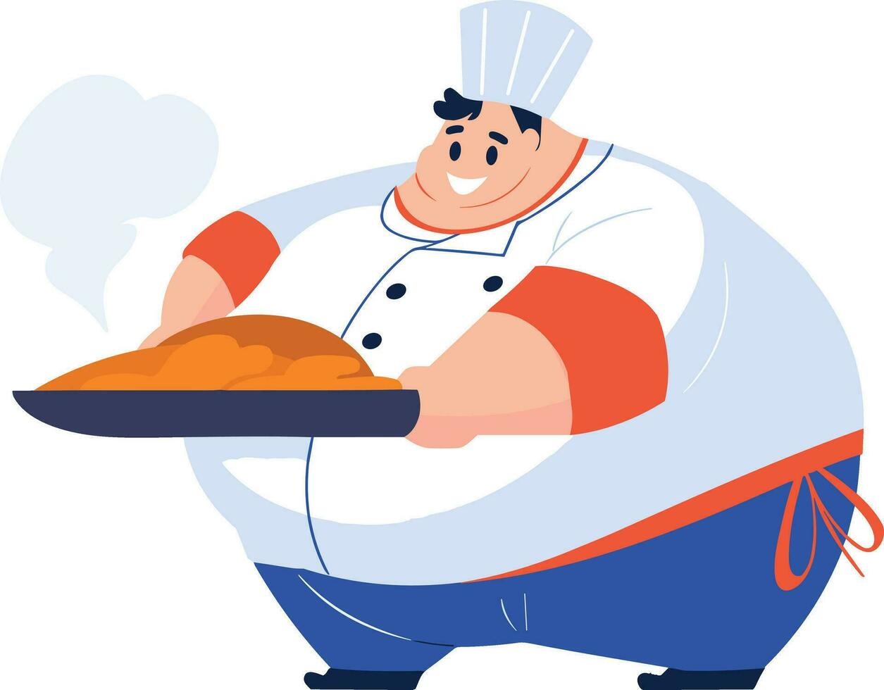 Hand Drawn Overweight chef cooking in the kitchen in flat style vector
