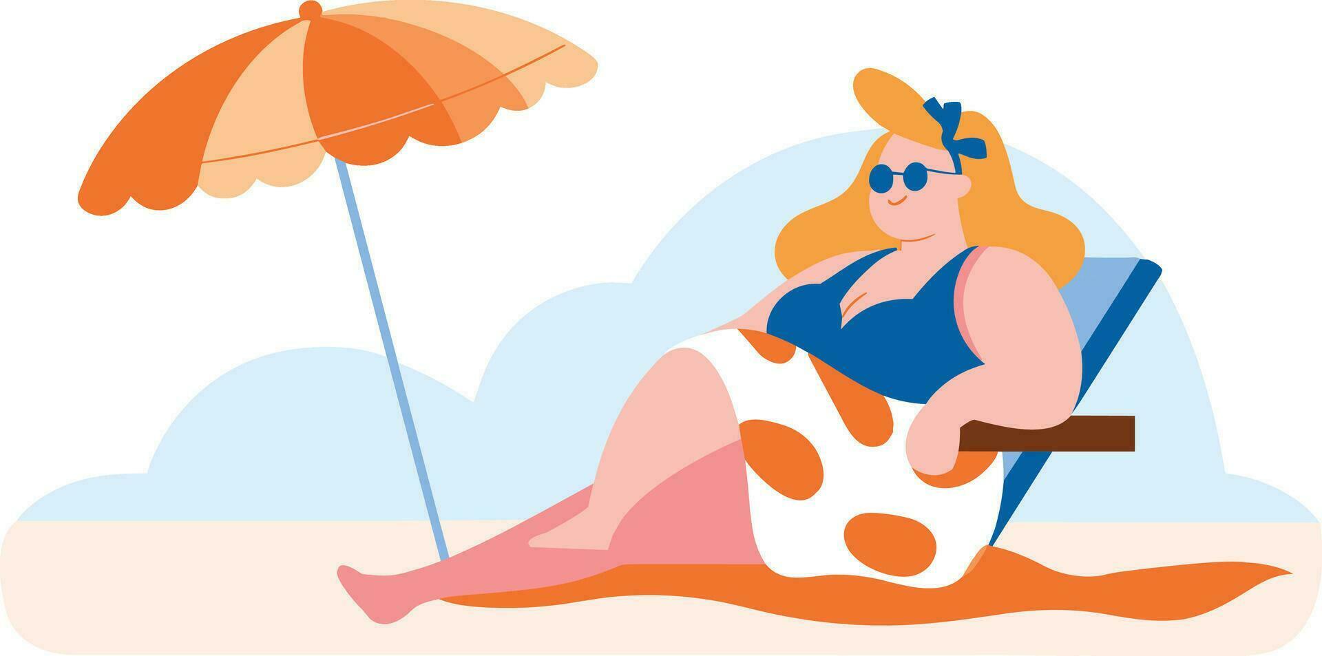 mano dibujado exceso de peso turistas relajante por el mar en vacaciones en plano estilo vector