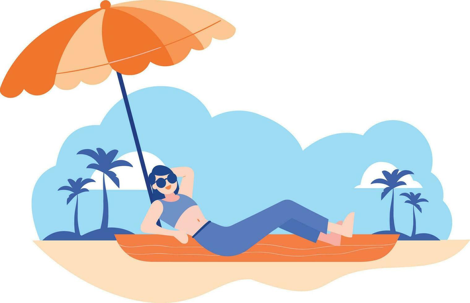 mano dibujado turistas relajante por el mar en vacaciones en plano estilo vector