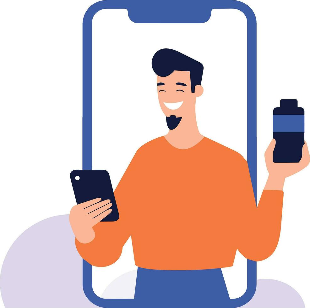 Hand Drawn Businessman with smartphone in online marketing concept in flat style vector