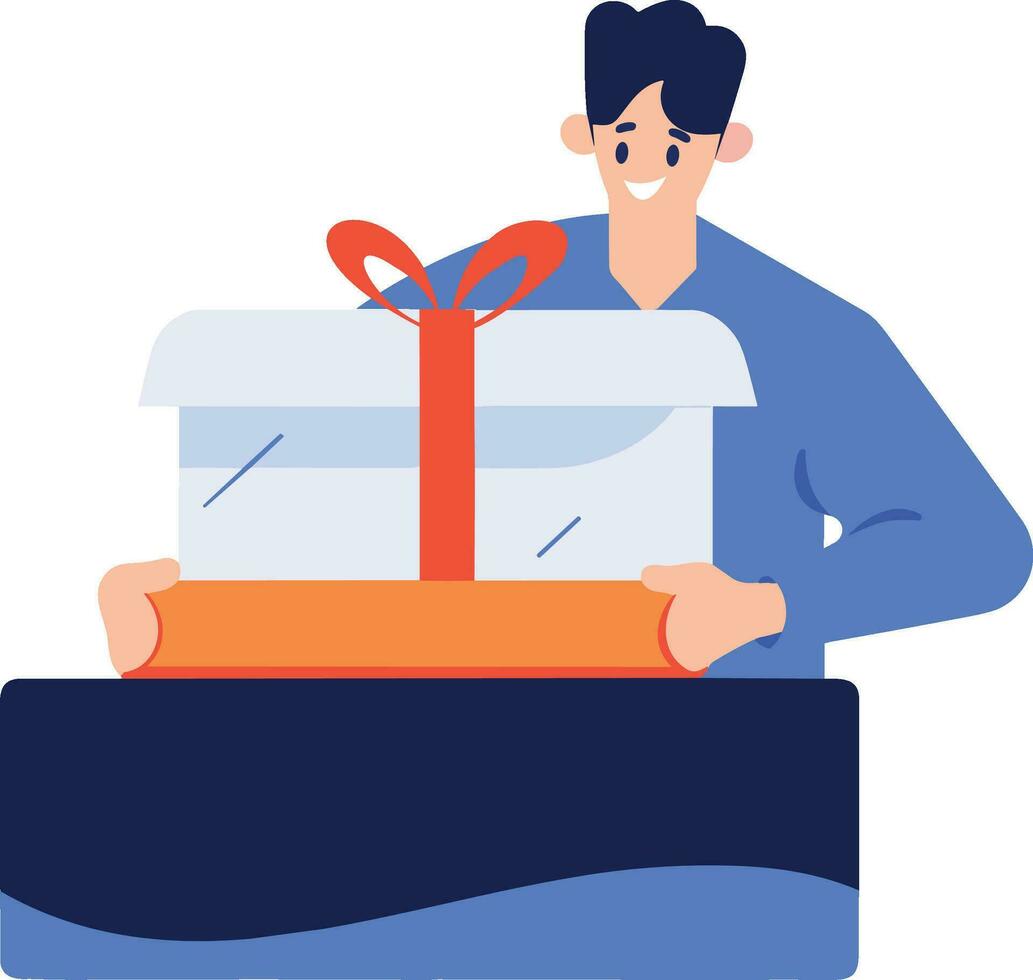 Hand Drawn man with gift in the concept of gift giving in flat style vector