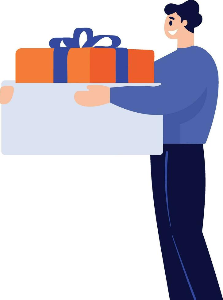 Hand Drawn man with gift in the concept of gift giving in flat style vector