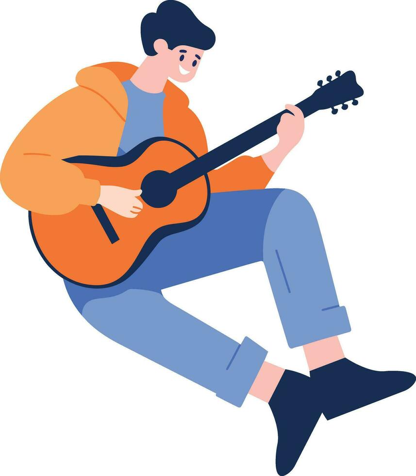 Hand Drawn Male musician playing acoustic guitar in flat style vector