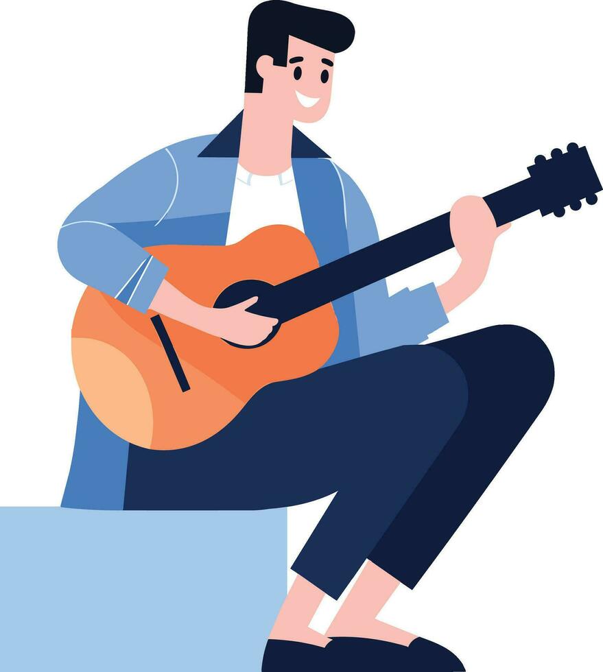 Hand Drawn Male musician playing acoustic guitar in flat style vector