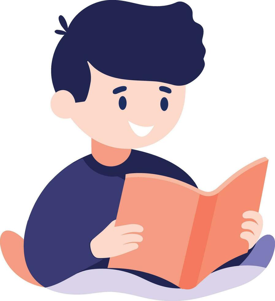 mano dibujado niño personaje leyendo un libro en plano estilo vector
