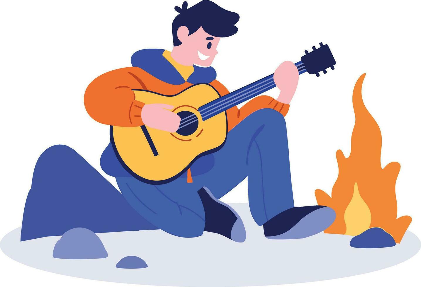 Hand Drawn Male musician playing acoustic guitar in flat style vector