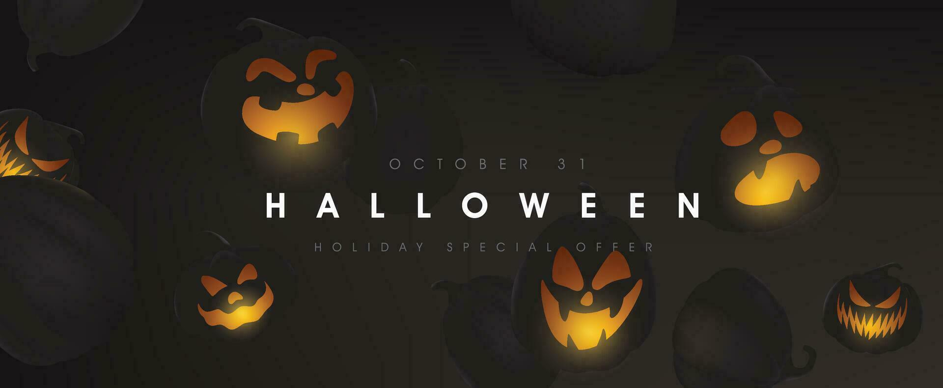 Happy Halloween banner with Halloween pumpkin floating in the dark vector