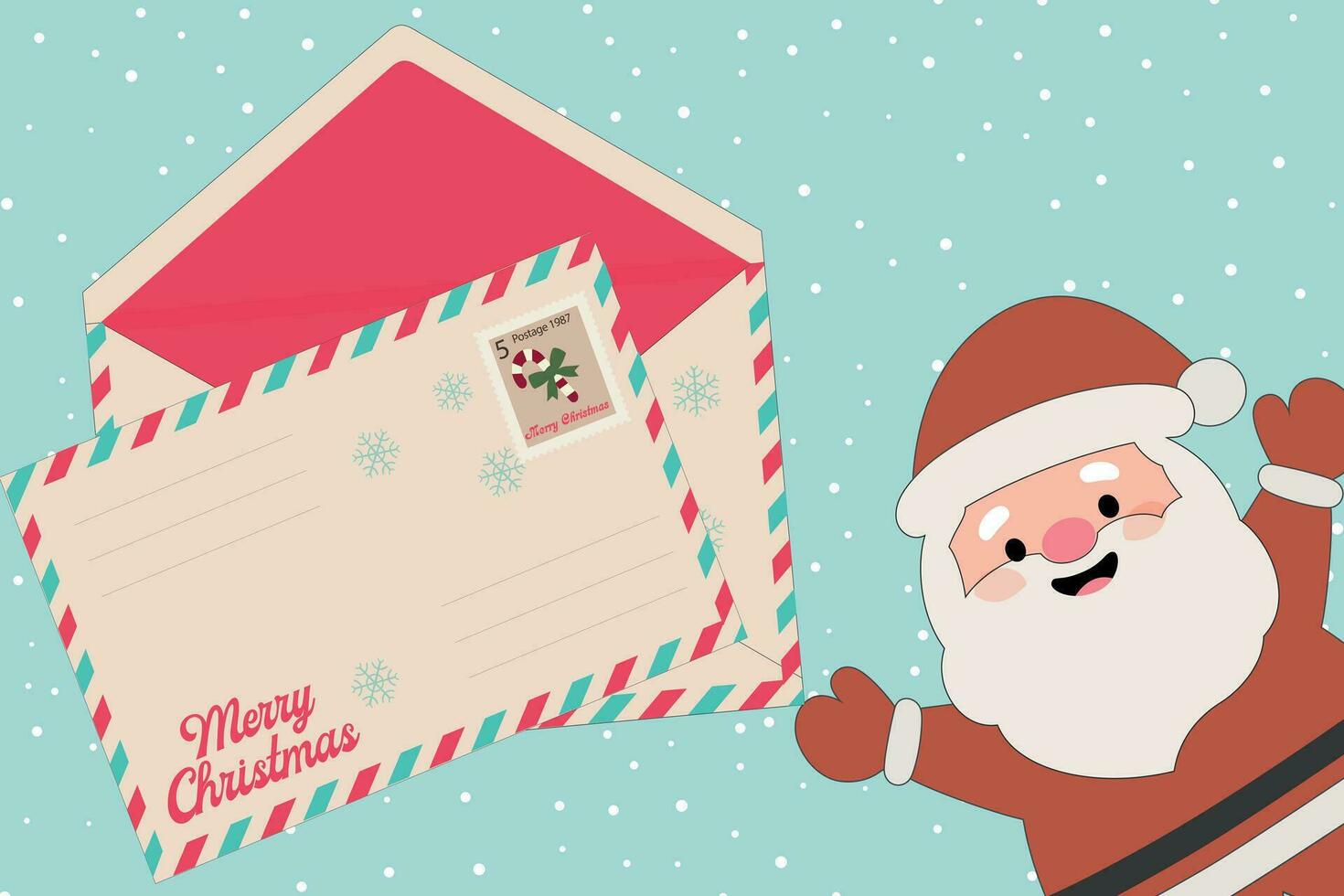 modelo de un antiguo Navidad sobre con un imagen de Papa Noel noel retro estilo Navidad tarjeta con Navidad gastos de envío sellos vector ilustración en dibujos animados, retro estilo. contento nuevo año