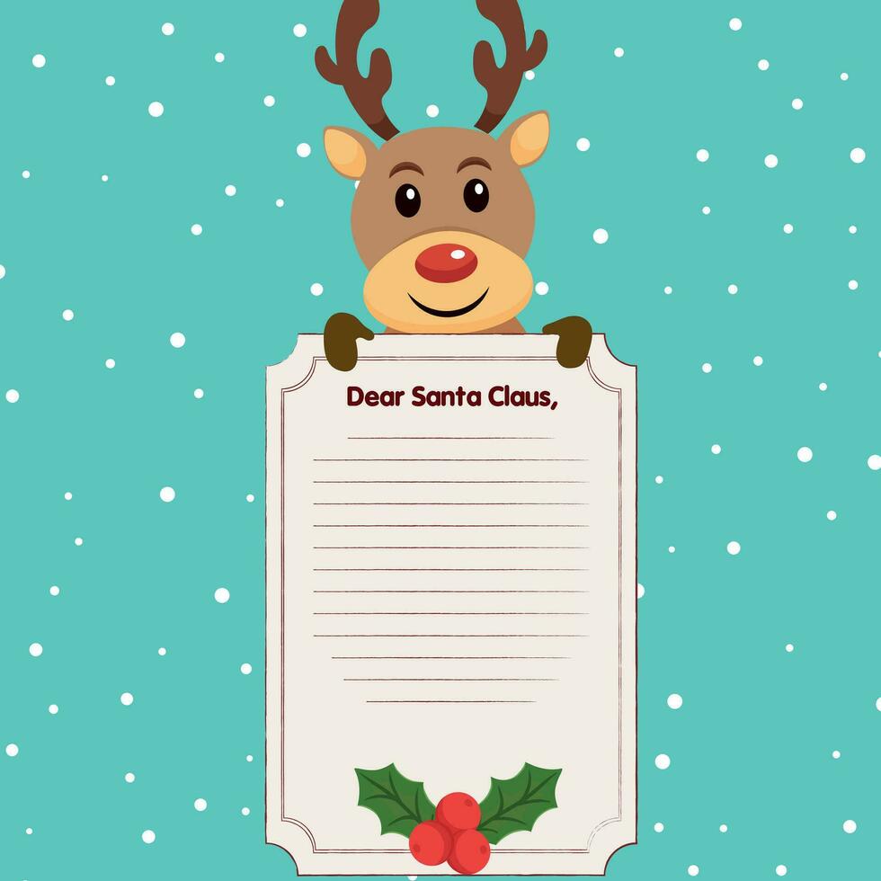 Template envelope New year's letter to cute Santa Claus with icon. Character assistant deer.Vector illustration. vector