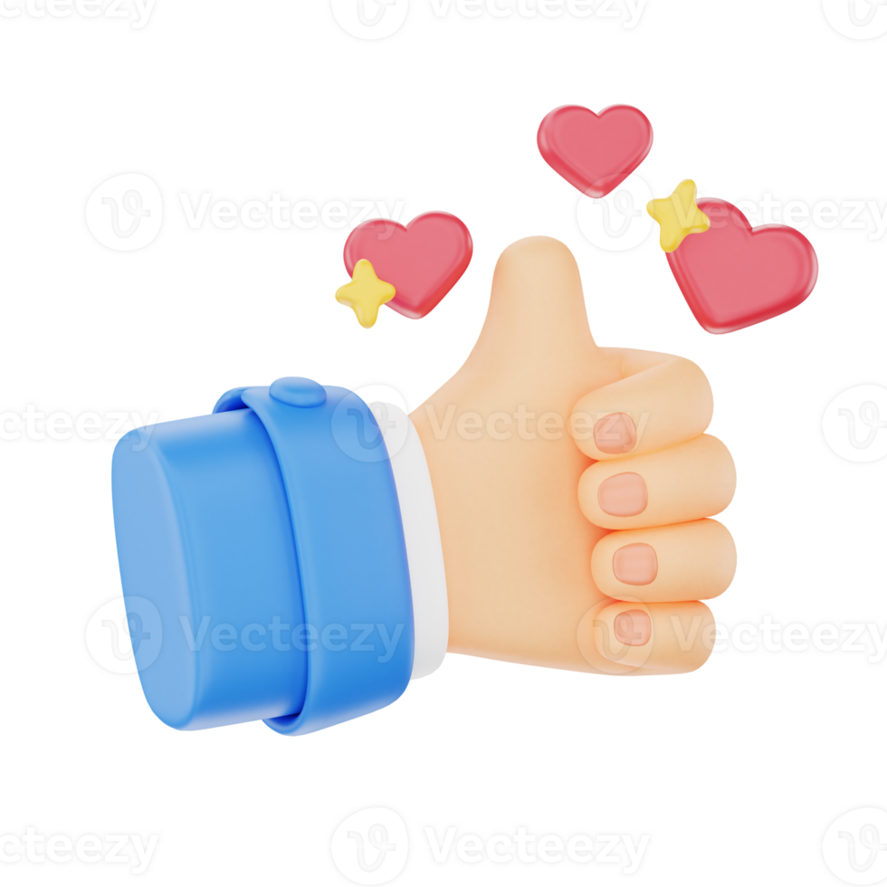 Thumbs up with hearts 3D hand gesture icon png