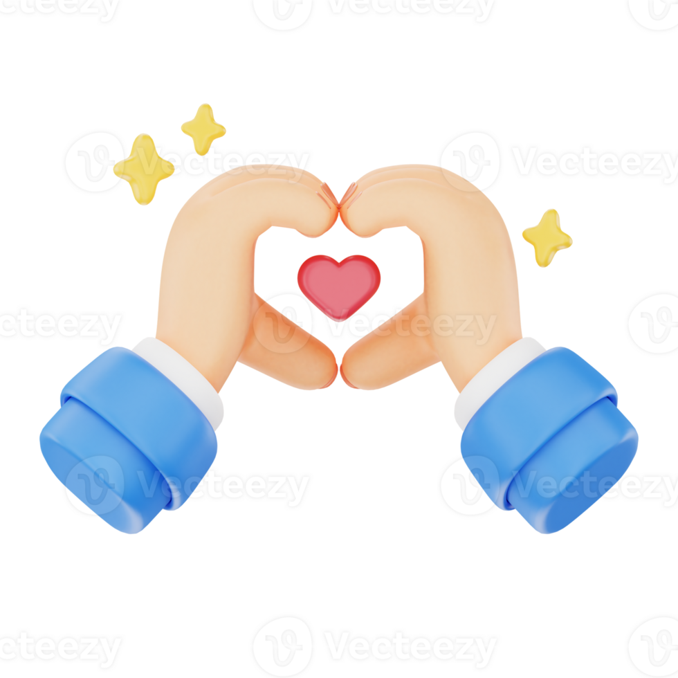 Showing love with heart 3D hand gesture icon png